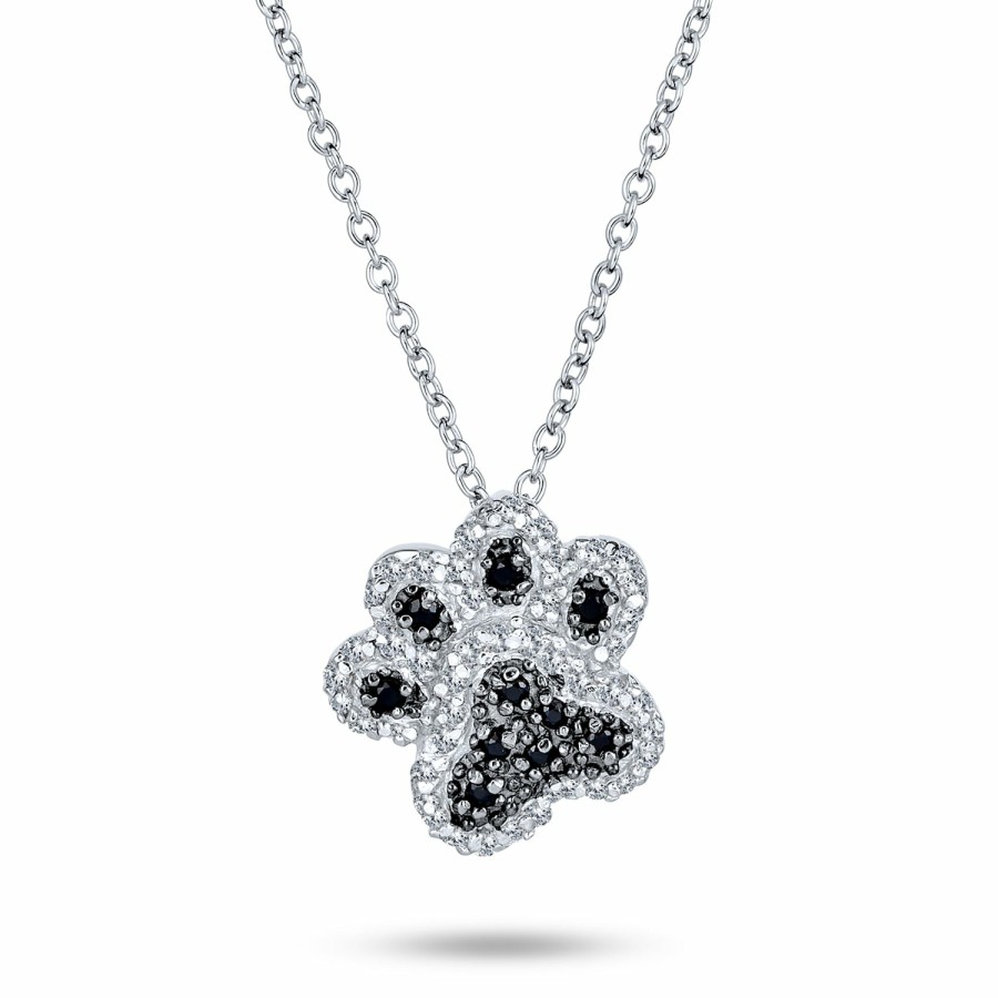 Shop Women Bling Jewelry Pendant Necklaces | Dog Cat Puppy Paw Print Bff Pet Pendant Necklace Black Sterling Silver