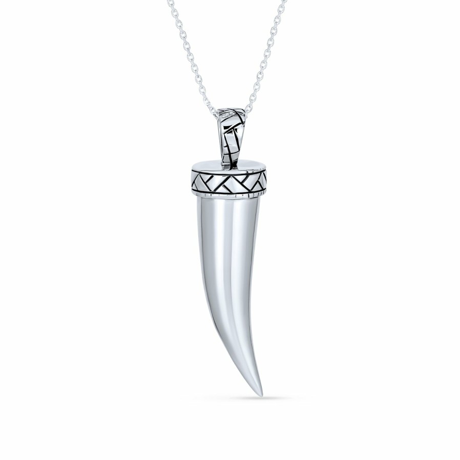 Shop Men Bling Jewelry Mens Pendants & Dog Tags | Italian Horn Tooth Amulet Pendant Shinny .925 Sterling Silver Necklace