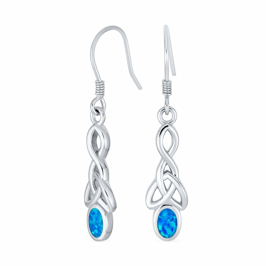 Shop Women Bling Jewelry Dangle Drop Earrings | Celtic Love Knot Oval Blue Opal Dangle Earrings .925Sterling Silver