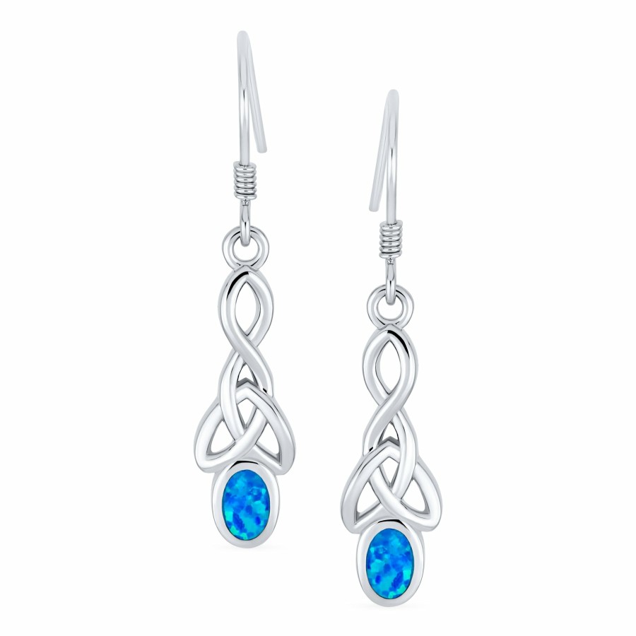 Shop Women Bling Jewelry Dangle Drop Earrings | Celtic Love Knot Oval Blue Opal Dangle Earrings .925Sterling Silver