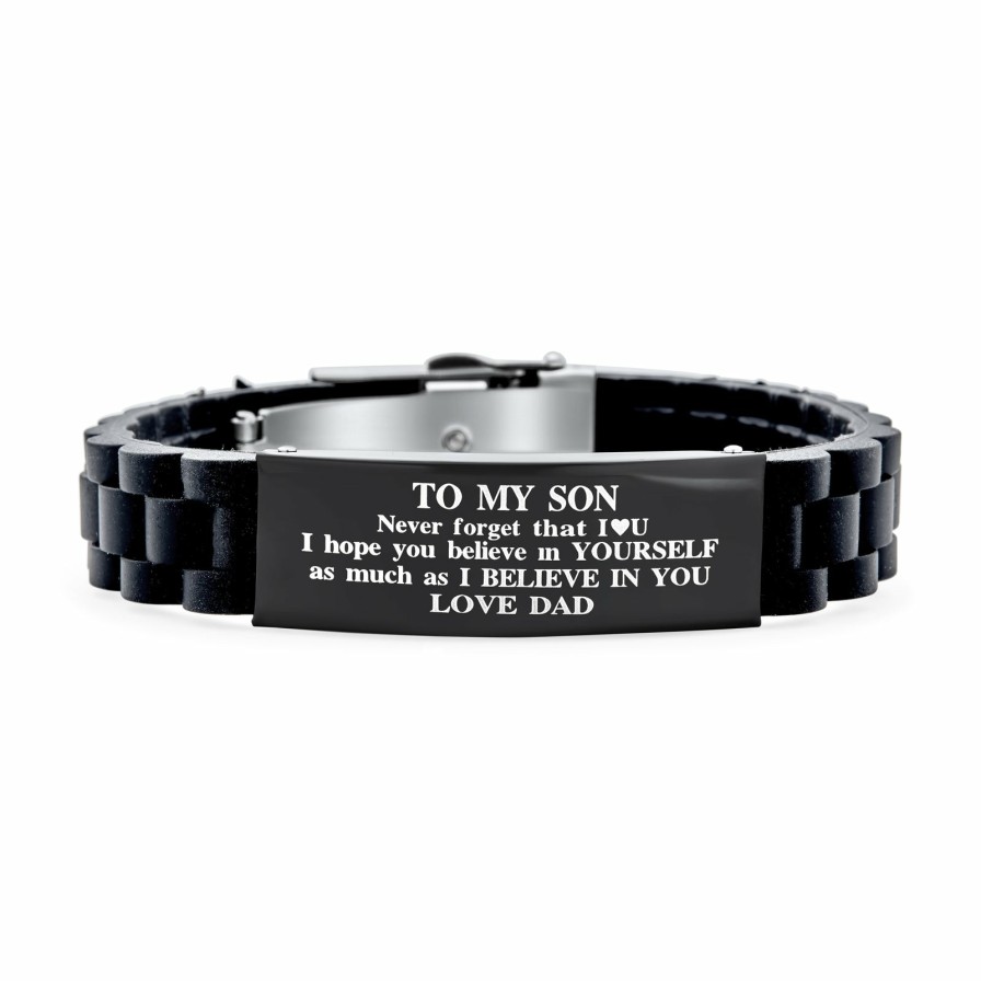 Shop Men Bling Jewelry Mens Bracelets & Id Bracelets | To My Son Inspirational Id Bracelet Steel Trim-To-Fit Silicone Black