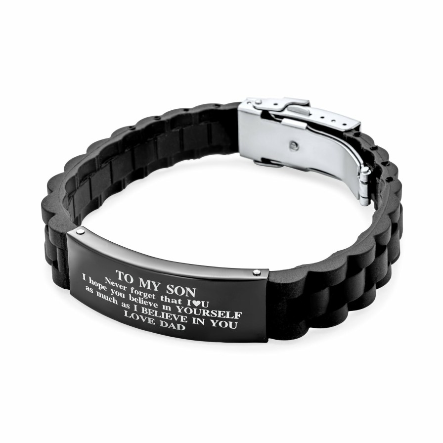 Shop Men Bling Jewelry Mens Bracelets & Id Bracelets | To My Son Inspirational Id Bracelet Steel Trim-To-Fit Silicone Black