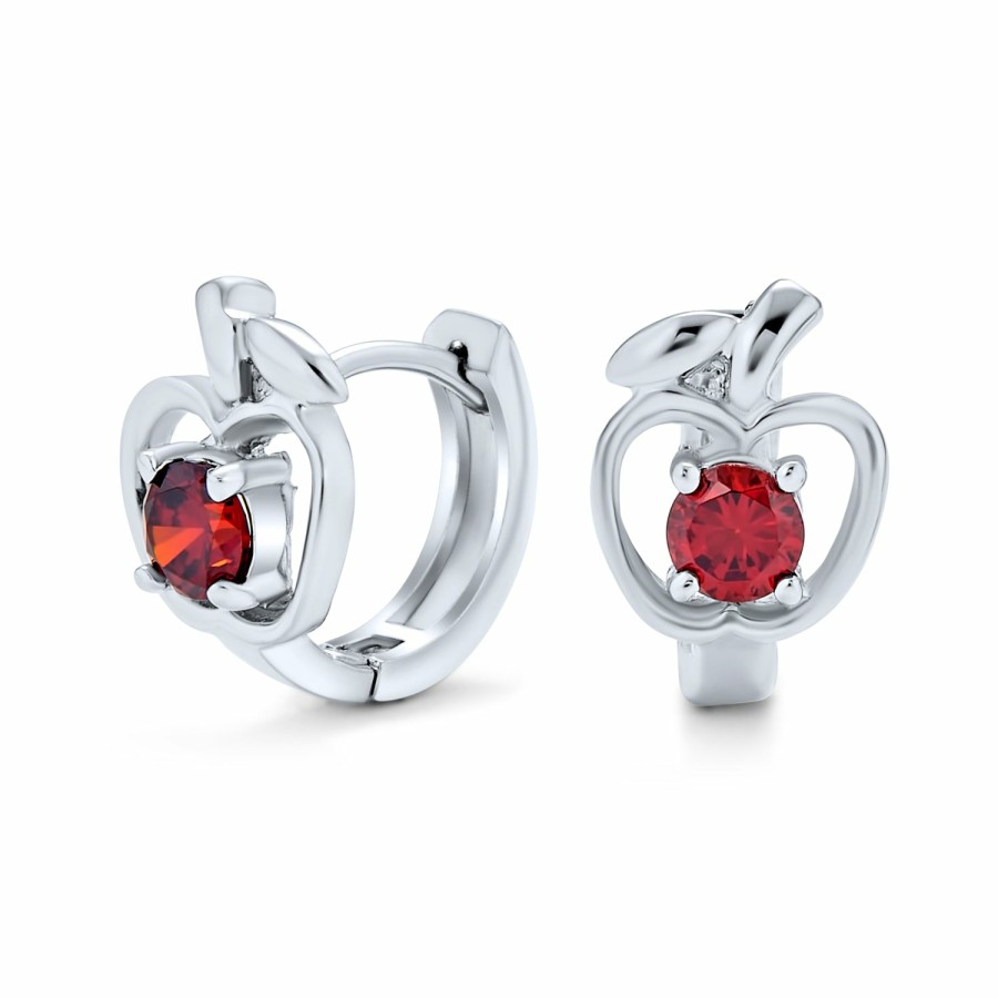 Shop Women Bling Jewelry Hoops Huggies Earrings | Red Cz Apple Of My Eye Hoop Earrings Cubic Zirconia Sterling Silver