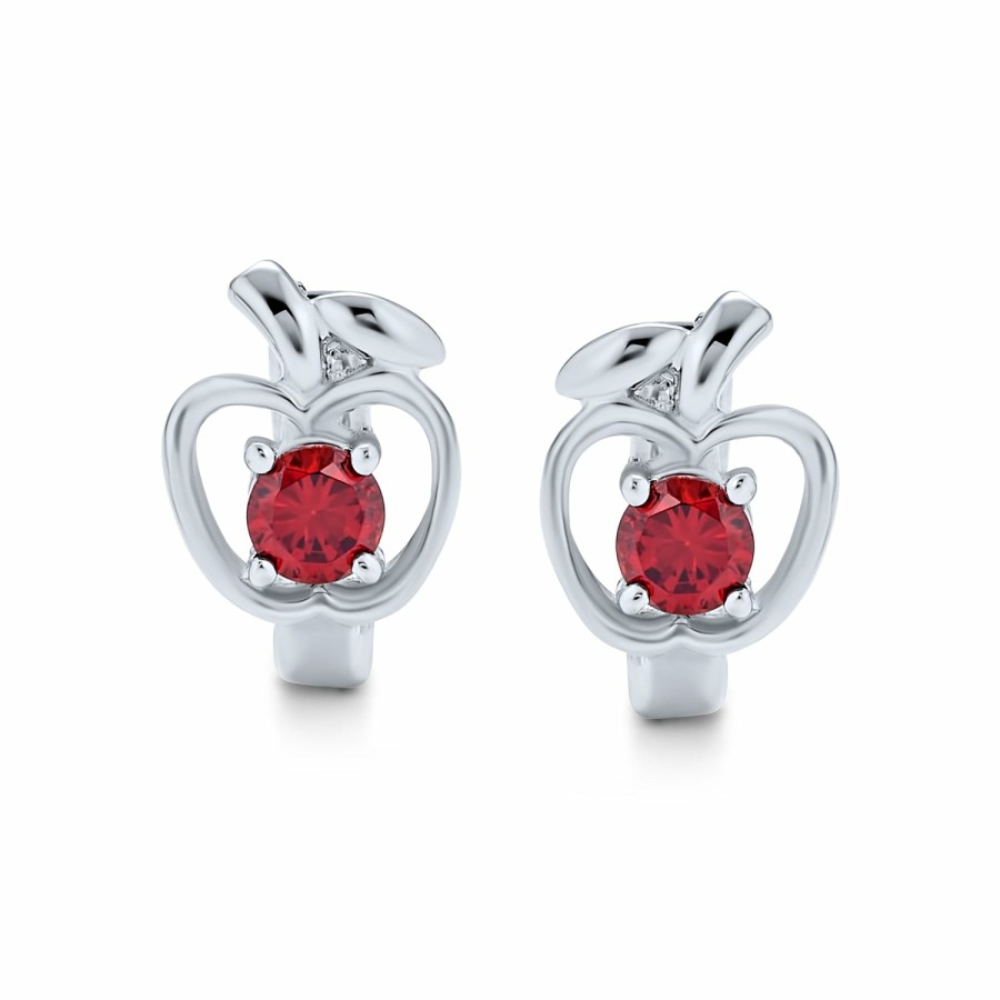 Shop Women Bling Jewelry Hoops Huggies Earrings | Red Cz Apple Of My Eye Hoop Earrings Cubic Zirconia Sterling Silver