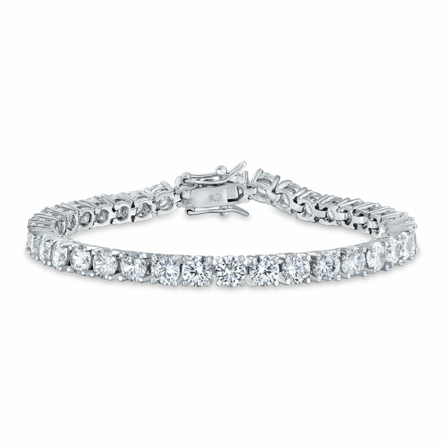 Shop Women Bling Jewelry Tennis Bracelets | Bridal Aaa Cz Solitaire Round Tennis Bracelet Sterling Silver 7.5-8"