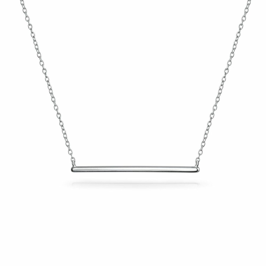 Shop Women Bling Jewelry Pendant Necklaces | Sideways Horizontal Station Bar Pendant Necklace .925 Sterling