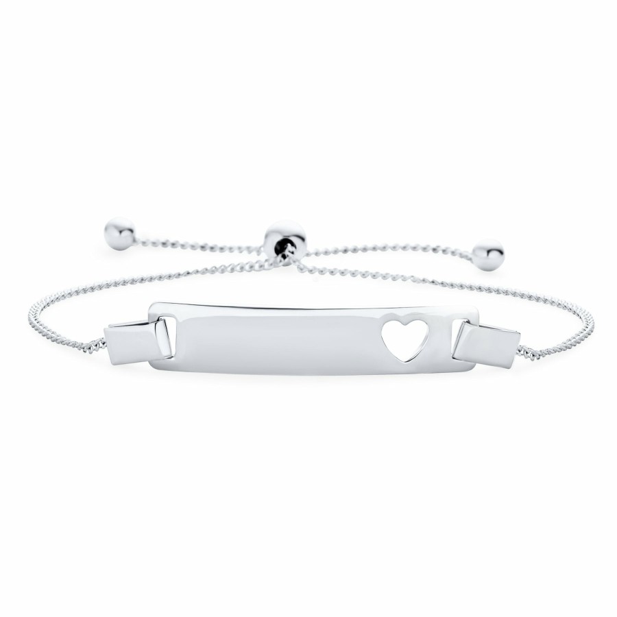 Shop Women Bling Jewelry Engravable Bracelets | Heart Id Bolo Bracelet Name Plated Bar Bear .925 Small Wrists 6"