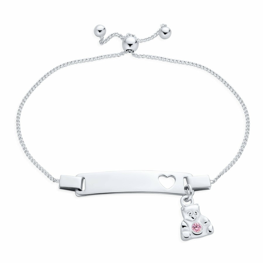 Shop Women Bling Jewelry Engravable Bracelets | Heart Id Bolo Bracelet Name Plated Bar Bear .925 Small Wrists 6"