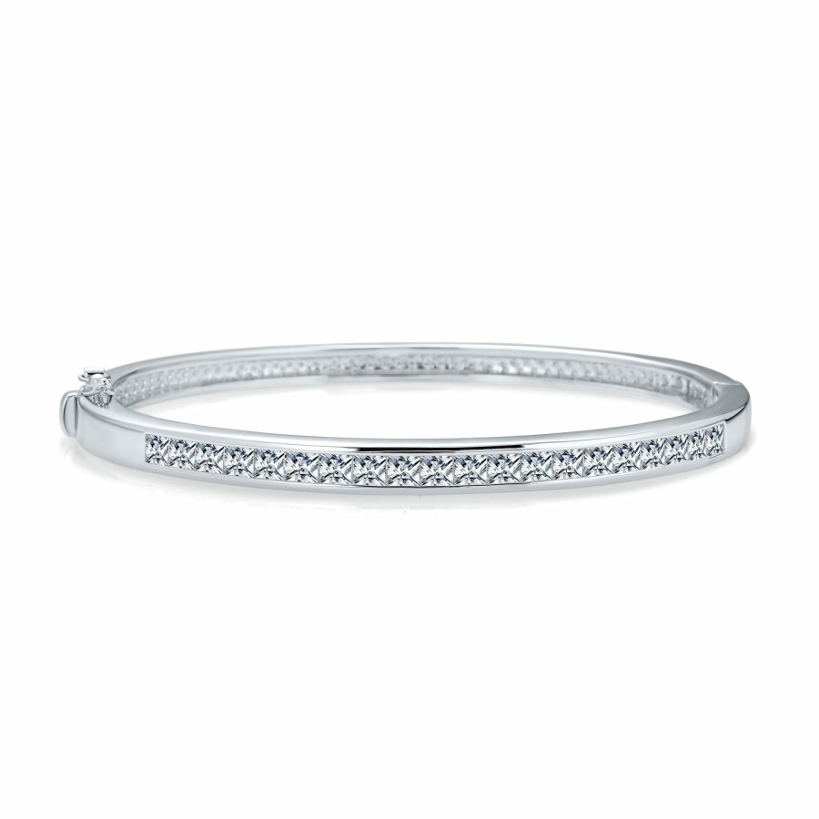 Shop Women Bling Jewelry Cuff Bangle Bracelets | Bridal Cz Pave Princess Cut Eternity Tennis Bangle Bracelet