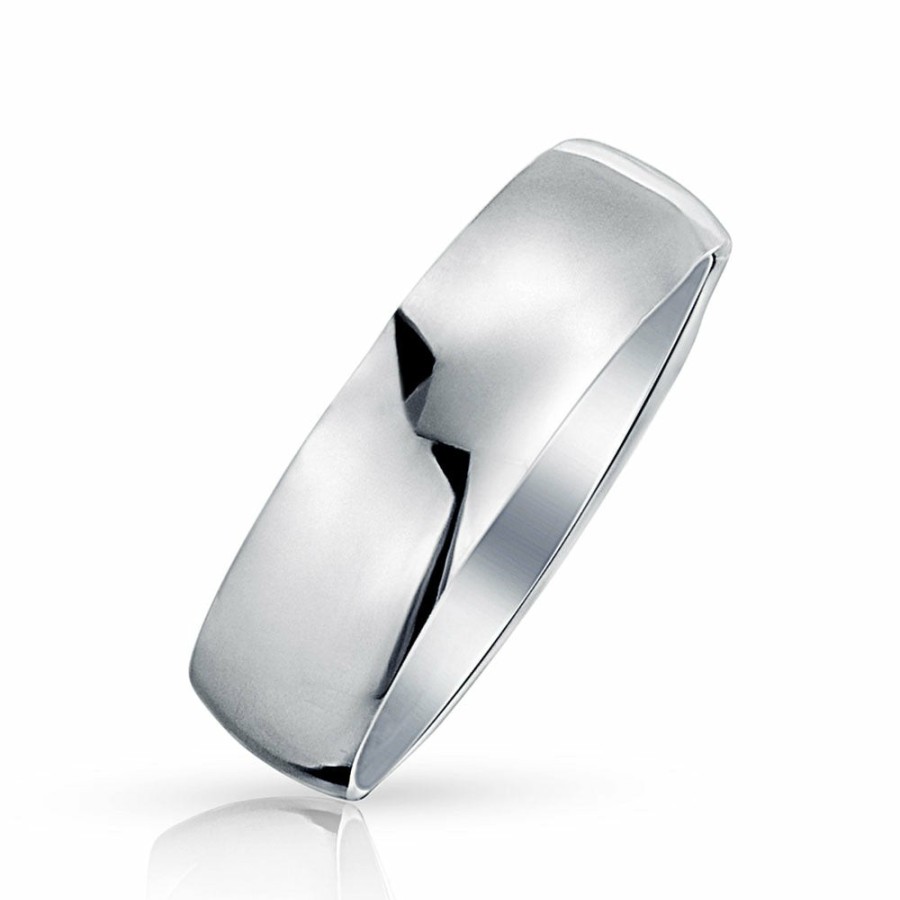 Shop Women Bling Jewelry Engravable Rings | Plain Simple .925 Sterling Dome Couples Wedding Band Ring 7Mm Silver