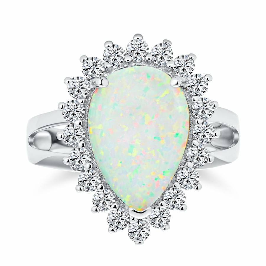 Shop Women Bling Jewelry Engravable Rings | Big Halo 7-10Ct Oval Teardrop Opal Engagement Ring .925