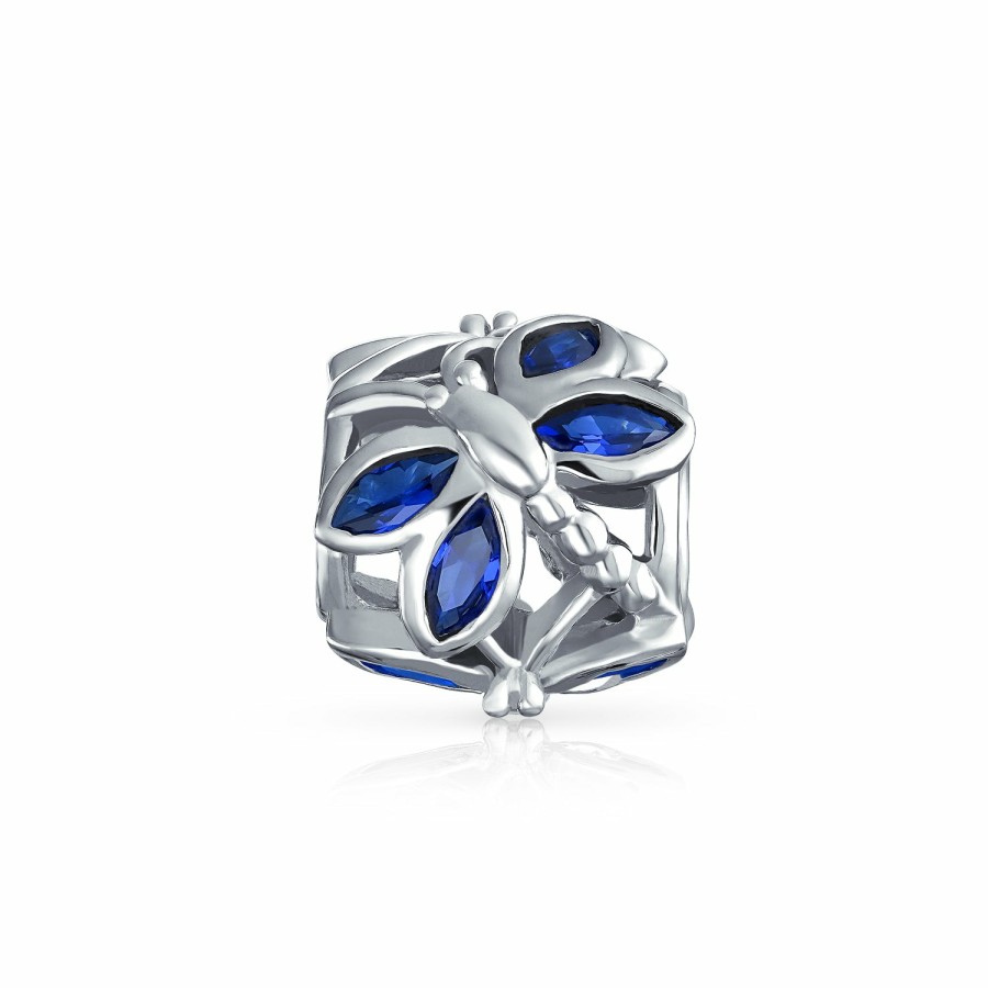 Shop Women Bling Jewelry Unique Charms | Dragonfly Butterfly Bead Charm Imitation Sapphire Sterling Silver