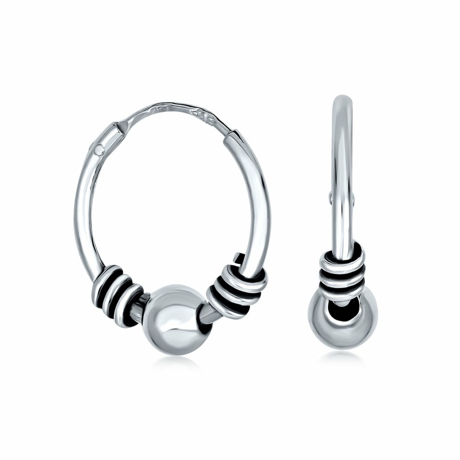 Shop Women Bling Jewelry Hoops Huggies Earrings | Bali Ball Bead Continuous Round Hoop Earrings .925 Sterling Silver