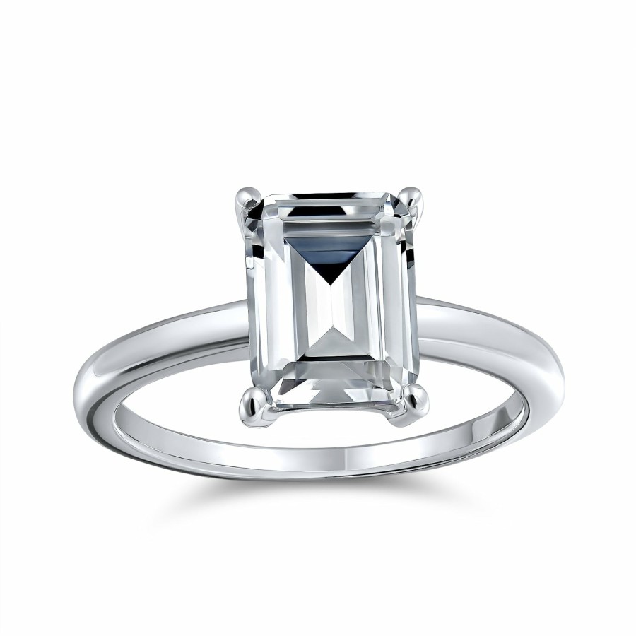 Shop Women Bling Jewelry Engravable Rings | Art Deco 2-3Ct Emerald Cut Baguette Band Aaa Cz Engagement Ring Set