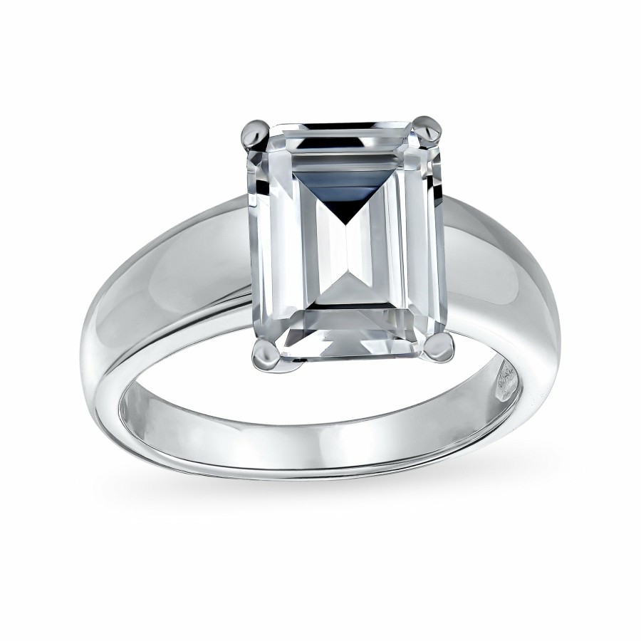 Shop Women Bling Jewelry Engravable Rings | Art Deco 2-3Ct Emerald Cut Baguette Band Aaa Cz Engagement Ring Set