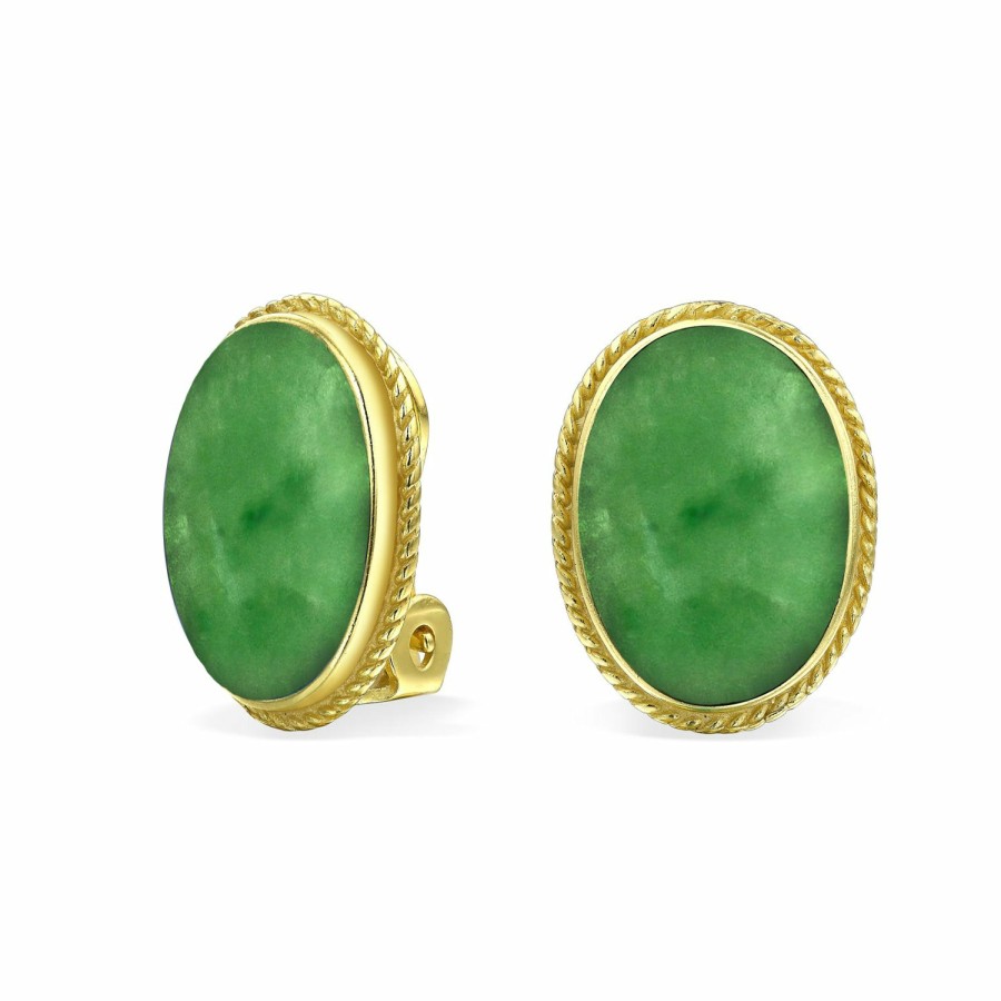 Shop Women Bling Jewelry Clip On Earrings | Cabochon Oval Gemstone Gold Plated Sterling Silver Clip On Earrings