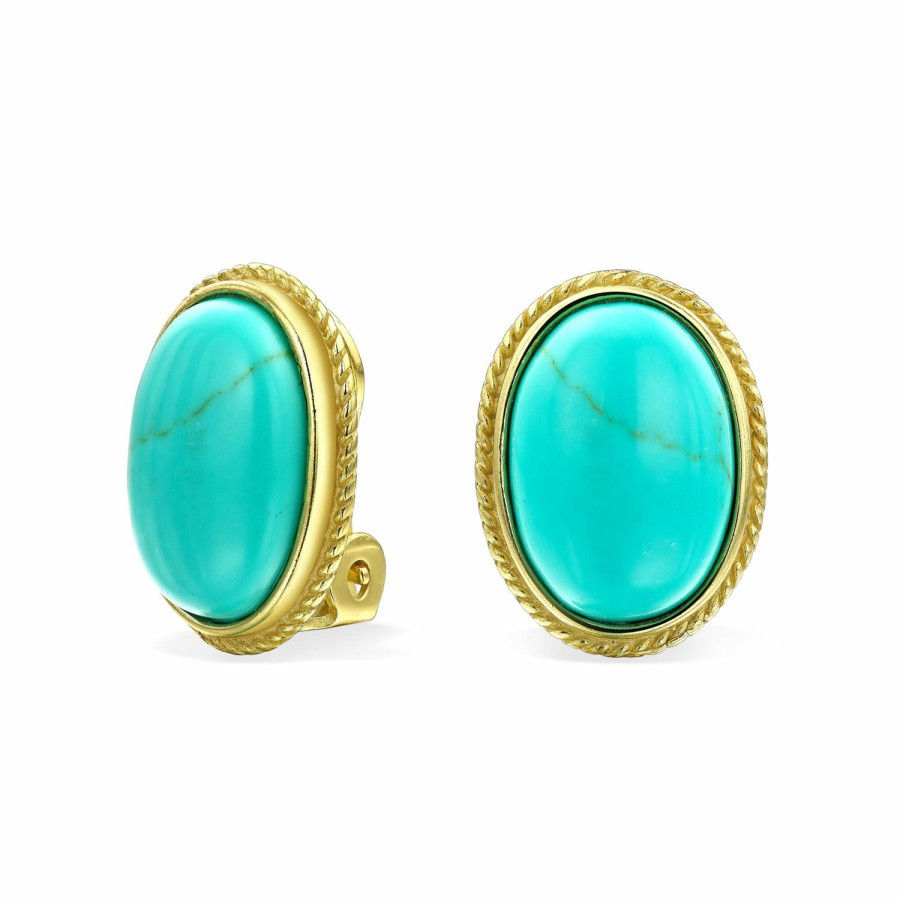 Shop Women Bling Jewelry Clip On Earrings | Cabochon Oval Gemstone Gold Plated Sterling Silver Clip On Earrings