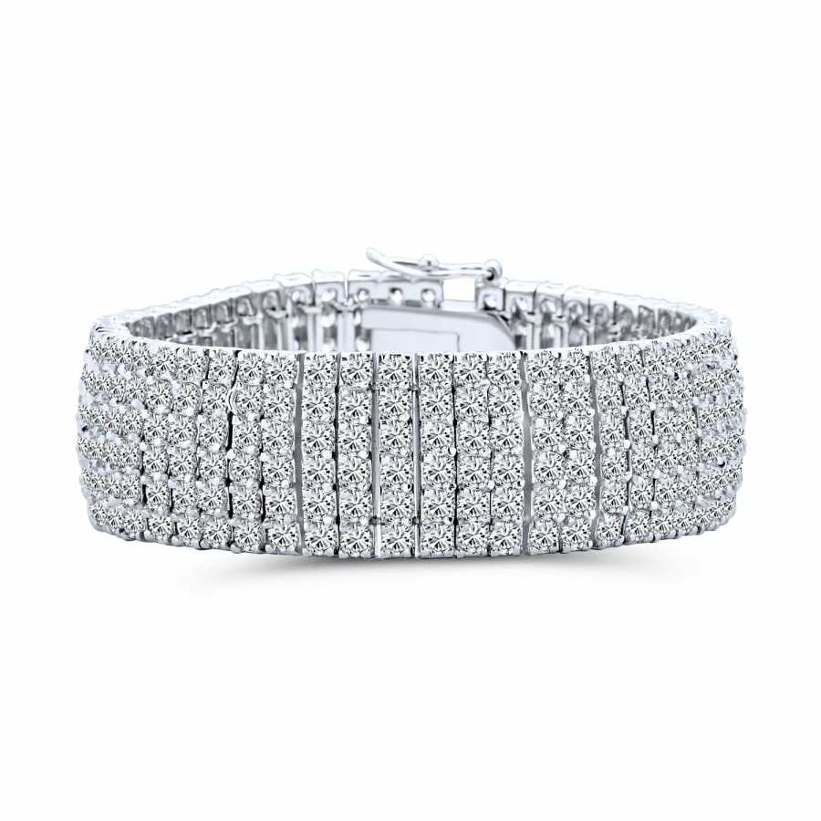 Shop Women Bling Jewelry Tennis Bracelets | Classic Fashion Bridal Multi Row Aaa Cz Wide Cluster Statement Bracelet Perfect Wedding