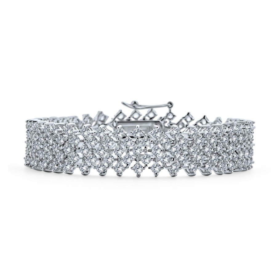 Shop Women Bling Jewelry Tennis Bracelets | Classic Fashion Bridal Multi Row Aaa Cz Wide Cluster Statement Bracelet Perfect Wedding