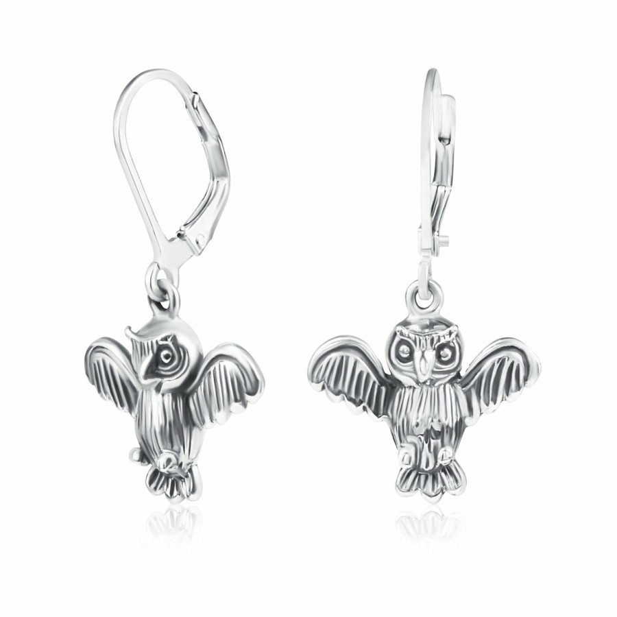 Shop Women Bling Jewelry Engravable Necklaces | Flying Wise Owl Bird Dangle Necklace Earrings .925 Sterling