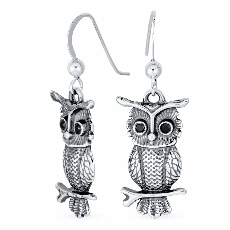 Shop Women Bling Jewelry Engravable Necklaces | Flying Wise Owl Bird Dangle Necklace Earrings .925 Sterling