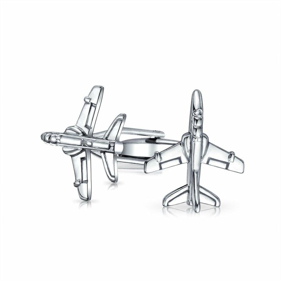 Shop Men Bling Jewelry Cufflinks | Airplane Military Jet Shirt Cufflinks Silver Tone Stainless Steel