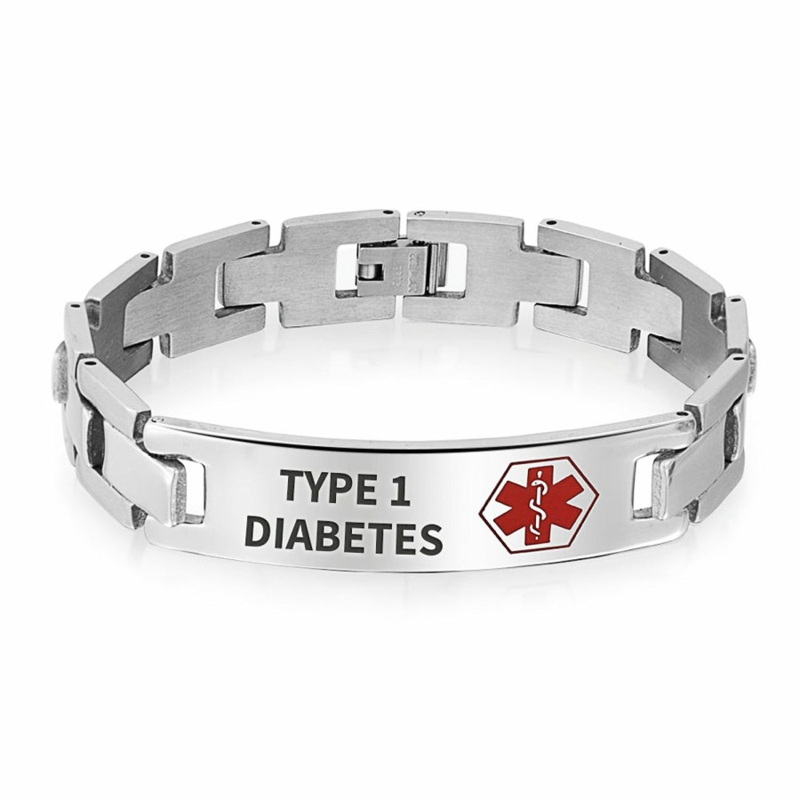 Shop Women Bling Jewelry Engravable Bracelets | Personalized Medical Alert Id U Link Bracelet Stainless 8 Inch