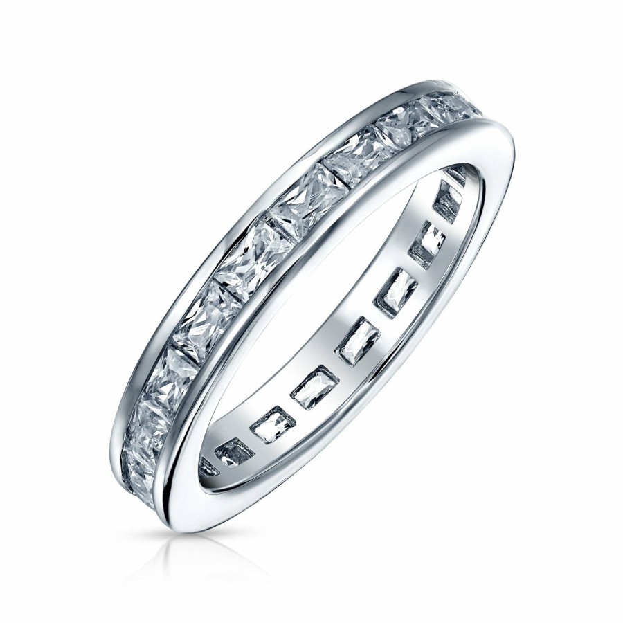 Shop Women Bling Jewelry Stacking Eternity Rings | Channel Princess Cut Cz Wedding Band Eternity Ring .925 Sterling Silver