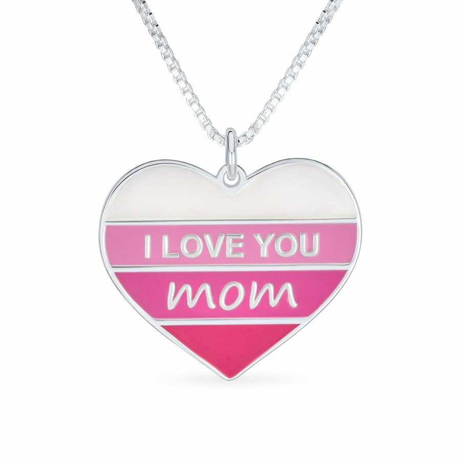 Shop Women Bling Jewelry Engravable Necklaces | Enamel Bird Cameo Words I Love You Mom Heart Pendant Necklace Silver