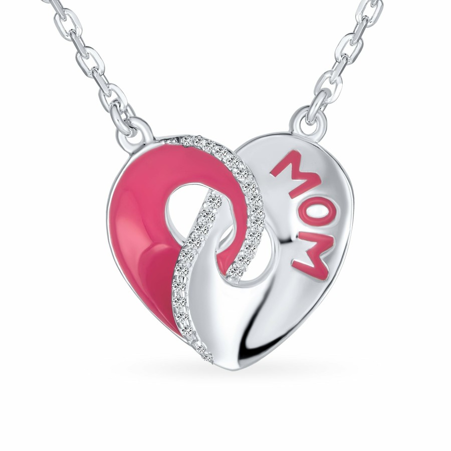 Shop Women Bling Jewelry Engravable Necklaces | Enamel Bird Cameo Words I Love You Mom Heart Pendant Necklace Silver