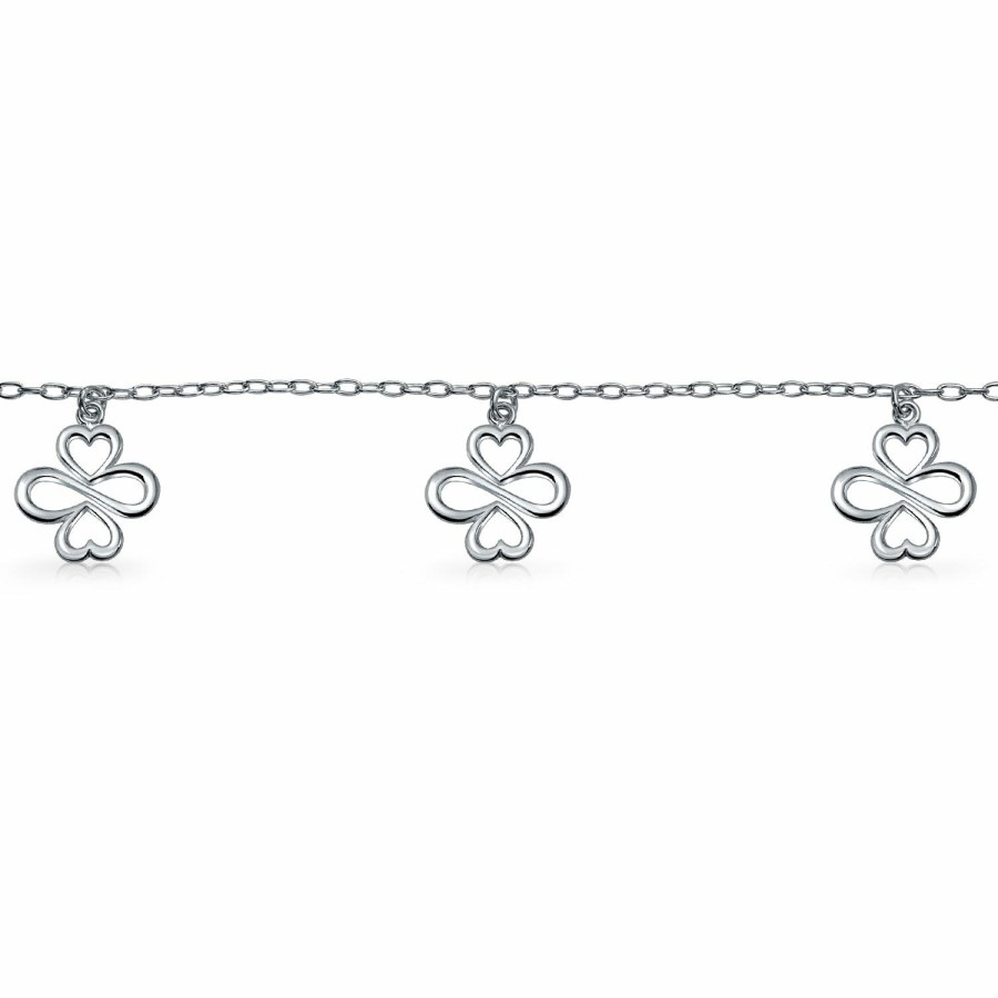 Shop Women Bling Jewelry Charm Bracelets | Ayllu Heart Infinity Clover Love Luck Unity Dangle Charm Anklet Silver