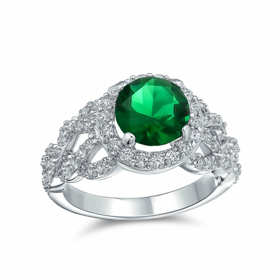 Shop Women Bling Jewelry Engravable Rings | Vintage 3Ct Cz Imitation Emerald Round Solitaire Cocktail Ring Green