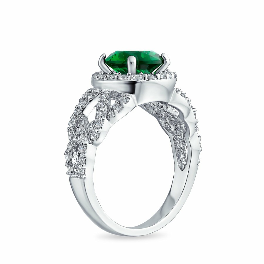 Shop Women Bling Jewelry Engravable Rings | Vintage 3Ct Cz Imitation Emerald Round Solitaire Cocktail Ring Green