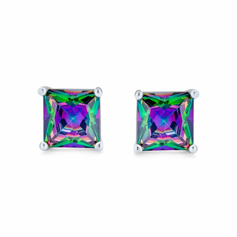 Shop Men Bling Jewelry Mens Earrings | Square Black Princess Cut Cz Stud Earrings Sterling Silver Screwback