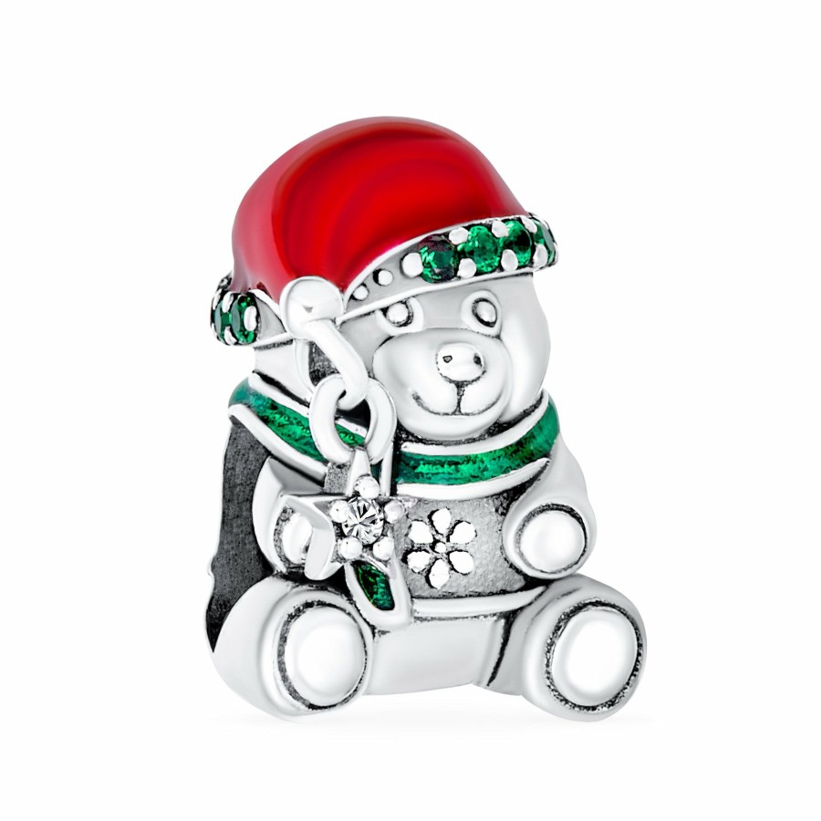 Shop Women Bling Jewelry Unique Charms | Christmas Set Of 3 Animal Pet Cat In Stocking Snowflake Candy Cane Charm Bead