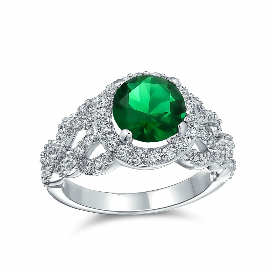 Shop Women Bling Jewelry Engagement Rings | Vintage 3Ct Cz Imitation Emerald Round Solitaire Cocktail Ring Green