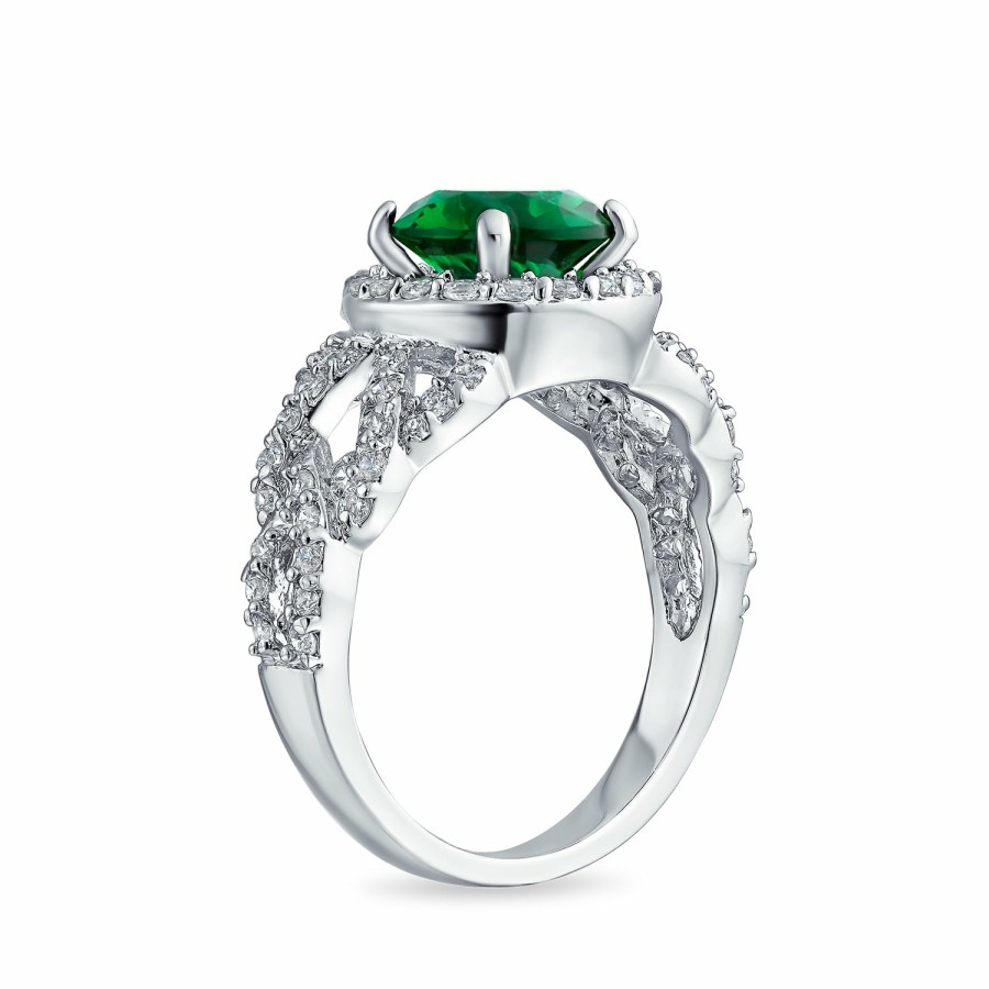 Shop Women Bling Jewelry Engagement Rings | Vintage 3Ct Cz Imitation Emerald Round Solitaire Cocktail Ring Green