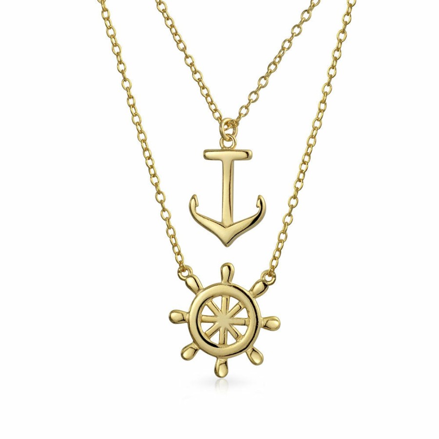 Shop Women Bling Jewelry Jewelry Sets | Sideways Nautical Anchor Pendant Necklace Bracelet Gold Plated