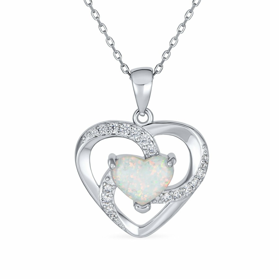 Shop Women Bling Jewelry Pendant Necklaces | Cz Accent Opal Heart Rose Pendant Necklace .925 Sterling