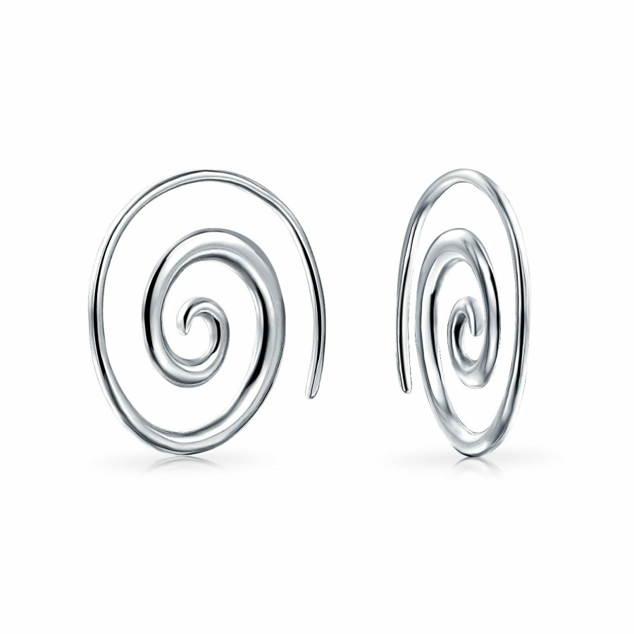 Shop Women Bling Jewelry Hoops Huggies Earrings | Boho Swirl Wire Spiral Hoop Threader Earrings .925 Sterling Silver