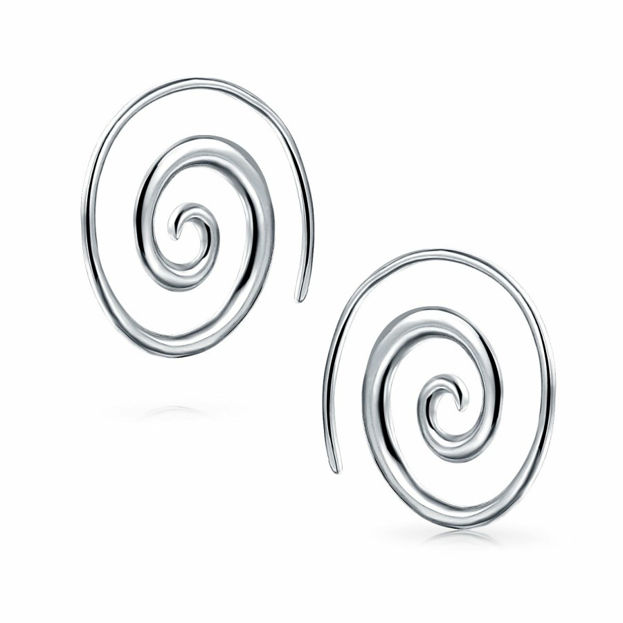 Shop Women Bling Jewelry Hoops Huggies Earrings | Boho Swirl Wire Spiral Hoop Threader Earrings .925 Sterling Silver