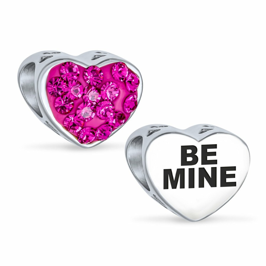 Shop Women Bling Jewelry Unique Charms | Pink Silver I Love You Or Princess Heart Crystal Bead Sterling Charm