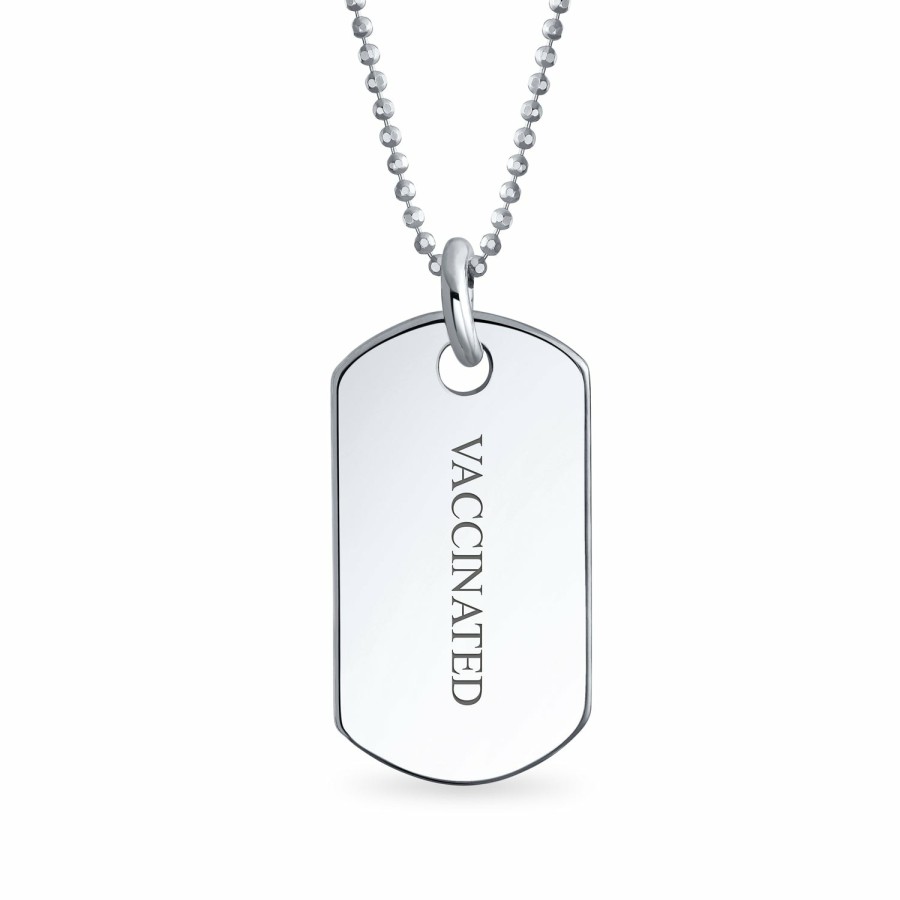 Shop Men Bling Jewelry Mens Engravable Necklaces | Vaxxed Checkbox Dog Tag Pendant .925 Sterling Silver Shot Bead Chain