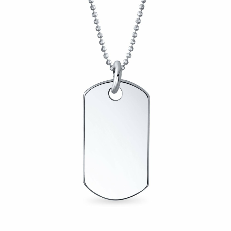 Shop Men Bling Jewelry Mens Engravable Necklaces | Vaxxed Checkbox Dog Tag Pendant .925 Sterling Silver Shot Bead Chain