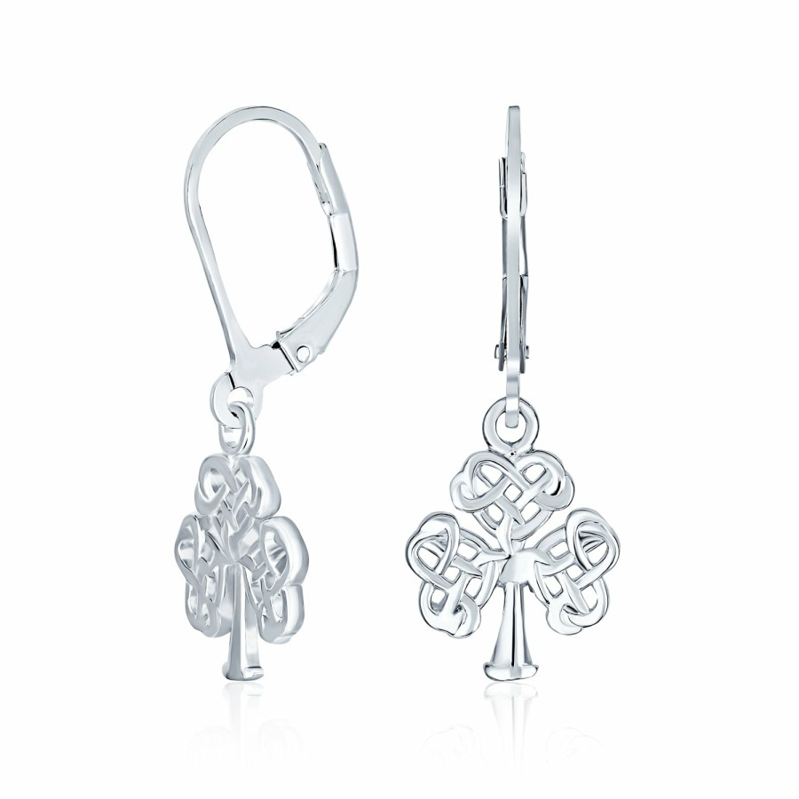 Shop Women Bling Jewelry Hoops Huggies Earrings | Small Heart Celtic Shamrock Clover Earrings Drop .925 Sterling