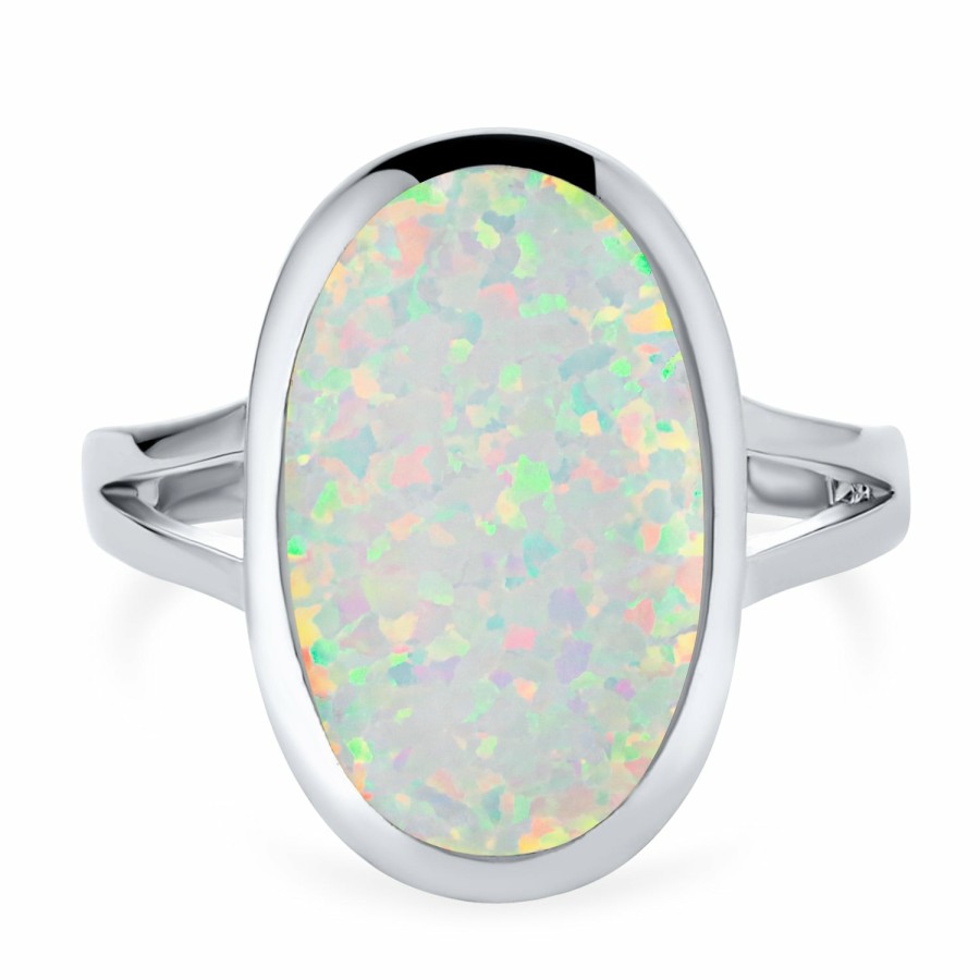 Shop Women Bling Jewelry Statement Cocktail Rings | Big Oval Bezel Gemstone White Opal Statement Ring .925Sterling Silver