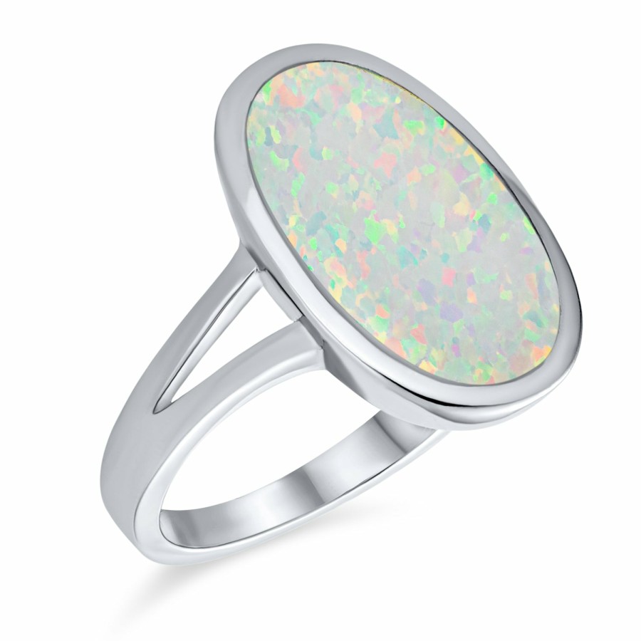 Shop Women Bling Jewelry Statement Cocktail Rings | Big Oval Bezel Gemstone White Opal Statement Ring .925Sterling Silver