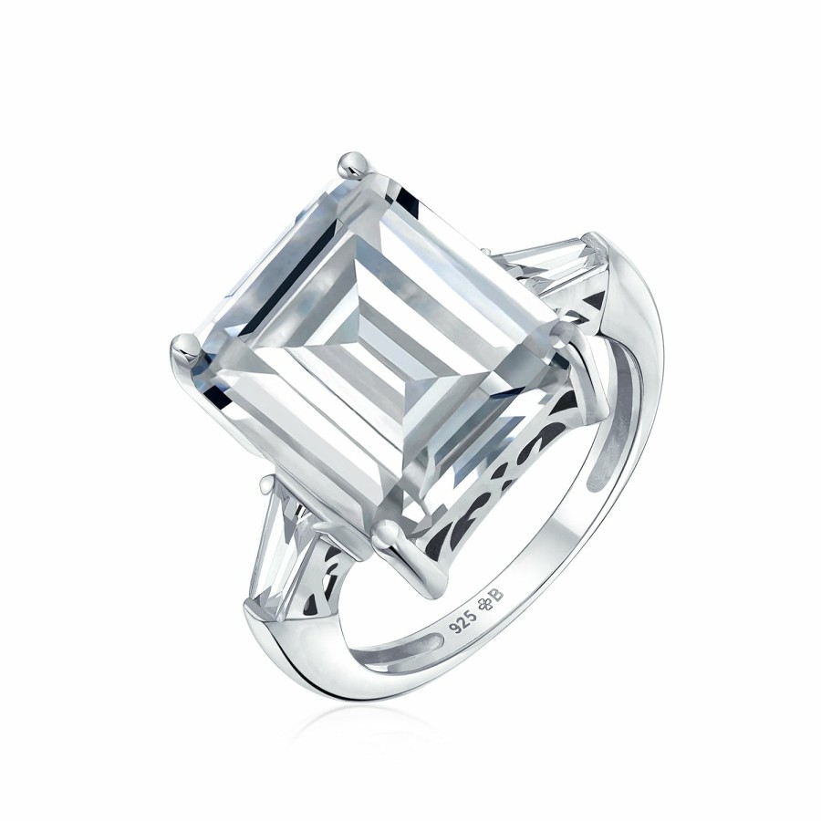 Shop Women Bling Jewelry Engagement Rings | .925 Sterling Silver 7Ct Aaa Cz Emerald Cut Engagement Ring Baguette