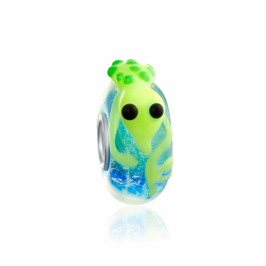 Shop Women Bling Jewelry Animal Beads | Green Animal 3D Lampwork Murano Glass Bead Charm .925 Sterling Silver