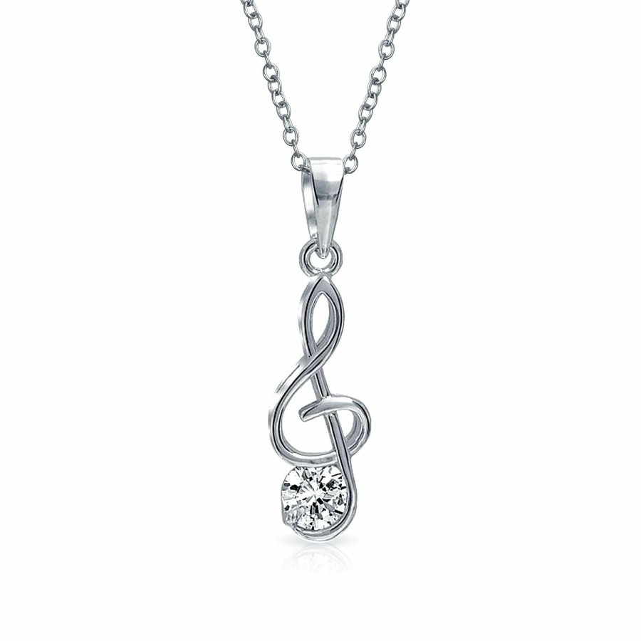 Shop Women Bling Jewelry Delicate Pendant Necklaces | Musician Cz Treble Clef Note Music Earrings Pendant .925